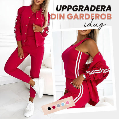 Tredelat set med basebolljacka och byxor för kvinnor