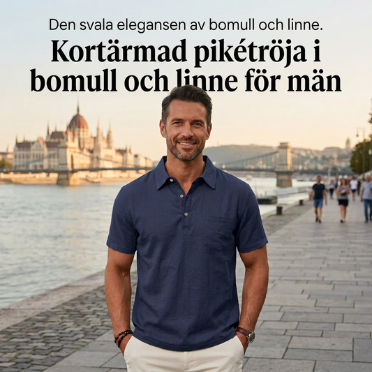👔 50 % RABATT UNDER BEGRÄNSAD TID! 🌿 Kortärmad herrskjorta i bomull och linne – andas bra, avslappnad passform, klassisk krage 🍃