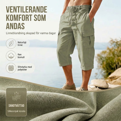 👖Cargobyxor i linneblandning för herr🌬️ Lätta, andningsbara och utformade för komfort