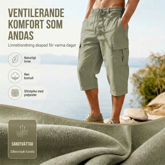 👖Cargobyxor i linneblandning för herr🌬️ Lätta, andningsbara och utformade för komfort