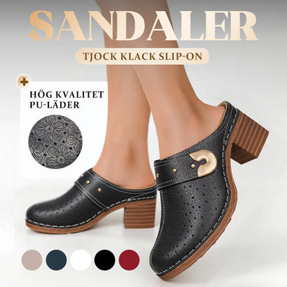 Tjock Klack Slip-On Sandaler med Täckt Tå