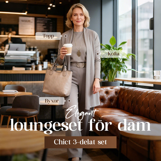 Elegant lång kofta, topp och byxor, 3-delars set
