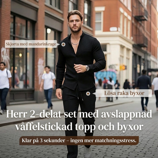 🎁2026 Nyheter 50 % RABATT💥Herrkläder, vardagligt våffelskjortor och byxor, 2-delars set