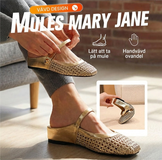 👡✨ 50% RABATT! | Vävda Mary Jane-mules med Fyrkantig Tå – Andningsbar, Bekväm & Trendig!