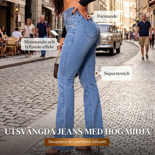 Utsvängda stretchjeans med hög midja