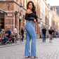 Utsvängda stretchjeans med hög midja