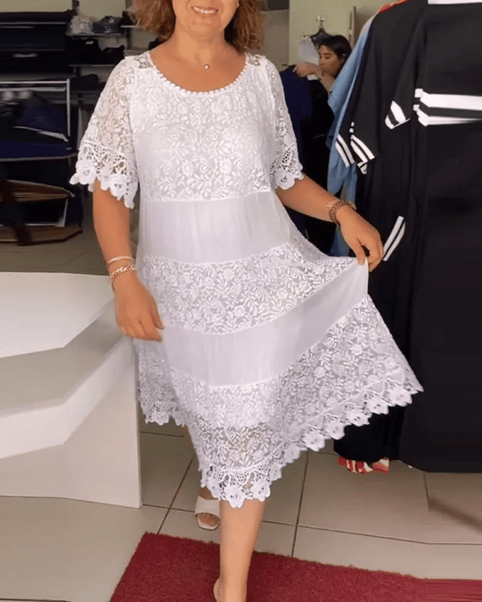 🌷👗Enfärgad kortärmad spetsklänning❣️