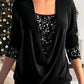 🎁 SISTA DAGSREA-53% RABATT 🎁 Sequin Loose Smocked Fake tvådelad topp