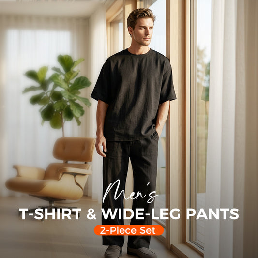 🔥50% RABATT! 🔥2-delat set med T-shirt och byxor med vida ben för män