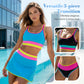 🌼Sportig 3-delad bikini i nylon med färgblock och lapptäcksmönster – baddräkt med hög midja och formande effekt👙🌈