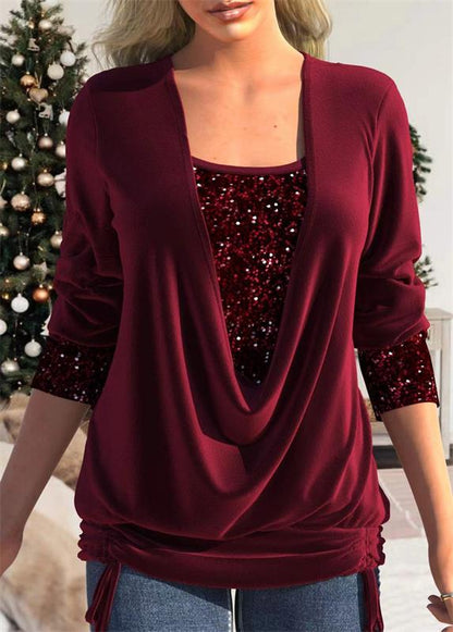 🎁 SISTA DAGSREA-53% RABATT 🎁 Sequin Loose Smocked Fake tvådelad topp