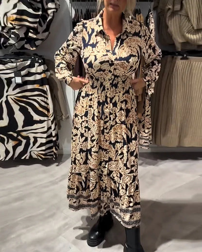 Vintageblommig skjortklänning med midjeknäppning