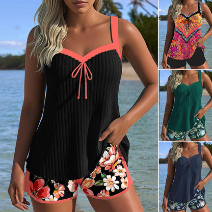 ⏳ Tidsbegränsat specialerbjudande⏰Tryckt Baddräkts Topp och Shorts Set