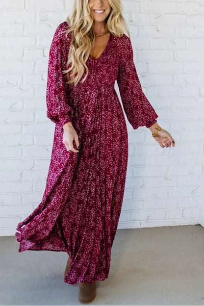 50 % rabatt – 💃Maxiklänning för damer i rayon med blommönster, smockad midja och foder