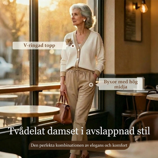 Tvådelat damset i avslappnad stil: V-ringad topp & Byxor med hög midja