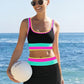 🌼Sportig 3-delad bikini i nylon med färgblock och lapptäcksmönster – baddräkt med hög midja och formande effekt👙🌈