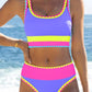 🌼Sportig 3-delad bikini i nylon med färgblock och lapptäcksmönster – baddräkt med hög midja och formande effekt👙🌈