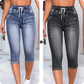 Jeans med dragsko och hög midja för kvinnor