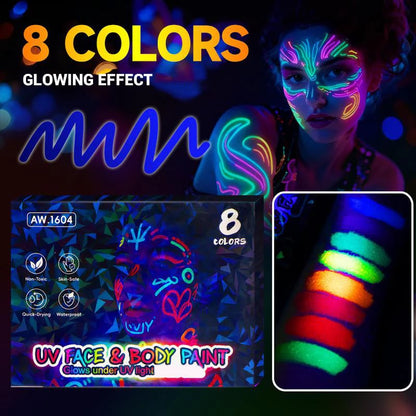 ✨ Superrea -50%! 🎨 UV-Lysande Kroppsmålningspennor (8 Neonfärger) – Perfect för Fester, Festivaler & Barnpartier 🎉 | Hudsäker, Snabbtorkande & Enkelt Borttagbart 👻