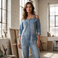 👗👖 Cold-shoulder jumpsuit med vida ben och fickor