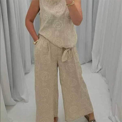 Casual ärmlös topp med vida ben byxor 2 delar set