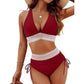 💃Helgförsäljning 49% RABATT💃Hög midja Tummy Control Colour Block Bikini Set