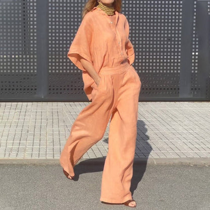 🔥Ledig tvådelad bomulls- och linneset för kvinnor