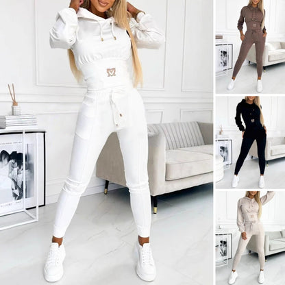 🍁Ny höstkollektion – Set med hoodie och byxor med insnörd midja för damer