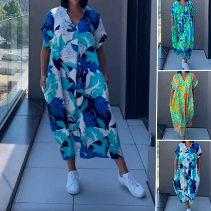 ⏰tidsbegränsat erbjudande👇Elegant V-halsad klänning med tryck för kvinnor