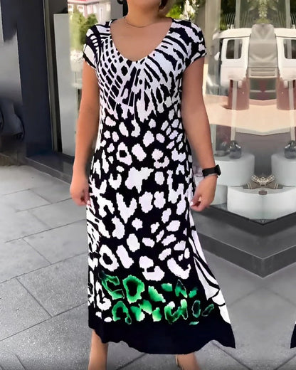 🌸Vårens Specialerbjudanden💐 Casual tryckt kortärmad klänning