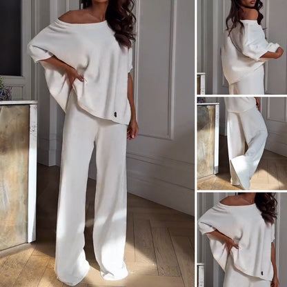 Tvådelat set - Casual asymmetrisk topp och byxor för kvinnor
