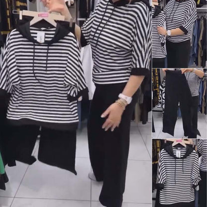 💥 Randig skjorta och matchande byxor för kvinnor