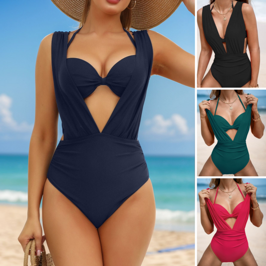 🩱Sommarexplosion baddräkt med slips i enfärgad färg för kvinnor, 2-pack