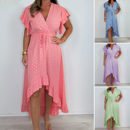 ⏳50% RABATT under en begränsad tid! 💥 Elegant och chic V-halsad klänning med polkagrisar och volanger för kvinnor