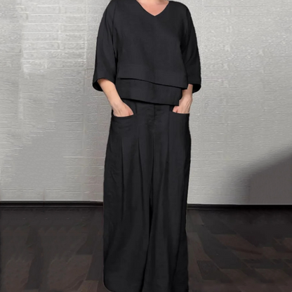 🔥 2025 Nyheter - 50% rabatt 🌺 Oregelbunden hem bomull linne kortärmad casual 2-delad uppsättning