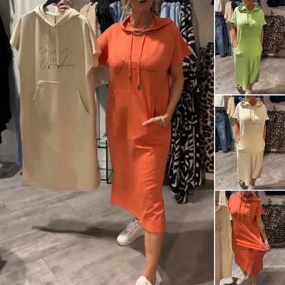 ❤️Damenkleid med korta ärmar och huva