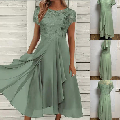 👗Fashionabel tyllklänning med rund hals💖