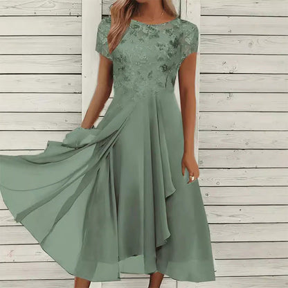 👗Fashionabel tyllklänning med rund hals💖