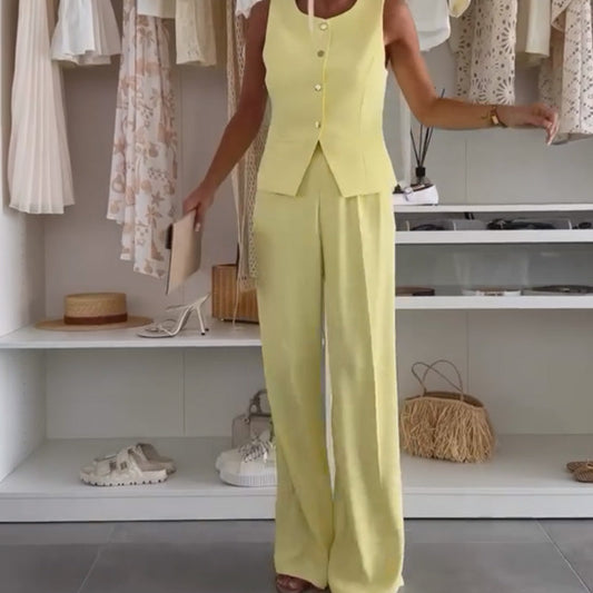 🌸Sommarfynd 50 % RABATT🌸Set med ärmlös topp och långbyxor för kvinnor