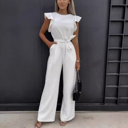 Ärmlös jumpsuit med hög midja och bälte