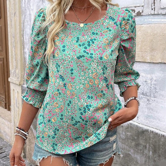 👚Ladies casual topp med rund hals och tryck