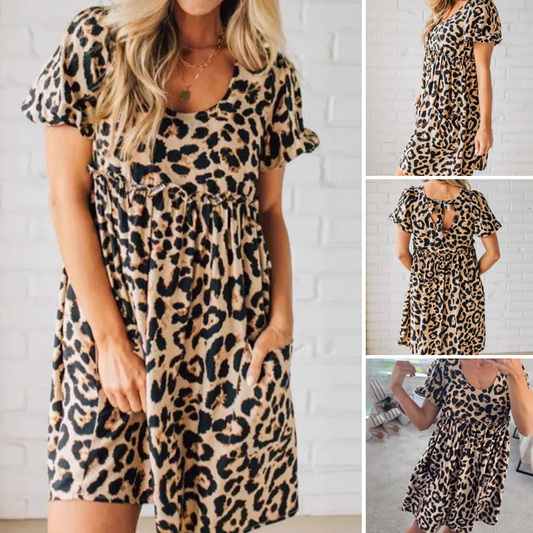 ⏳Tidsbegränsat specialerbjudande⏰Kvinnors avslappnade miniklänning med leopardmönster👗