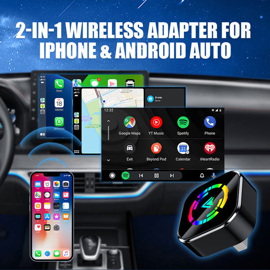2-i-1 trådlös adapter för iPhone och Android Auto🎵