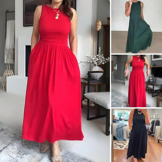 Elegant klänning med rund hals för kvinnor👗