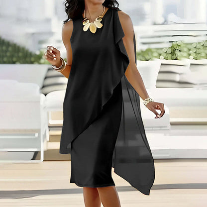⏳ Tidsbegränsad Special⏰Kvinnor Sommar Elegant Rund Hals Asymmetrisk Mesh Ärmlös Klänning👗