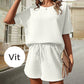 👕🩳 Våffelstickat sommarset med T-shirt och shorts – avslappnad komfort