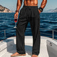 👖 50% RABATT NU!🌿 Herr Andningsbar Linne Byxor – Lättviktig Sommar Slapp Passform – Justerbar Dragkedja Midja – Casual Strand Byxor 🏖️
