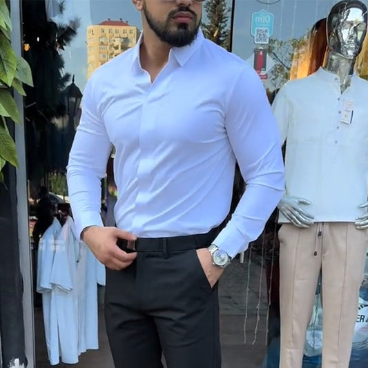 Herrskjorta i slim fit, enfärgad🔥Köp 2 och få fri frakt