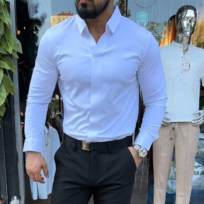 Herrskjorta i slim fit, enfärgad🔥Köp 2 och få fri frakt