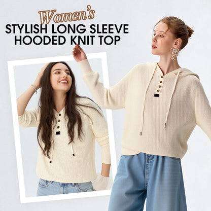 Snygg långärmad stickad topp med huva för kvinnor